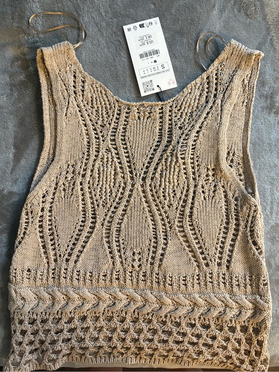 Zara Tops - Zara Beige Crochet Knit Tank Top